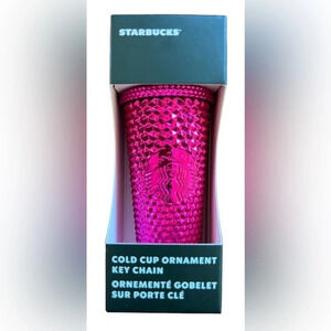 STARBUCKS Bright Metallic Pink Studded Tumbler Cup Charm Keychain Ornament NWT